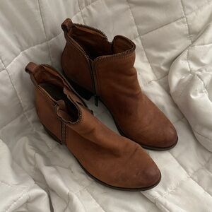 Lucky Brand Chestnut Brown Leather Zip Ankle Booties
